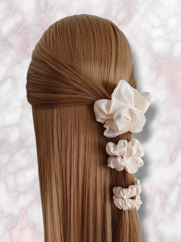Scrunchie jedwabne | Śmietankowy - obrazek 2