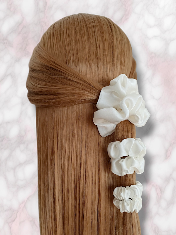Scrunchie jedwabne | Biały - obrazek 2