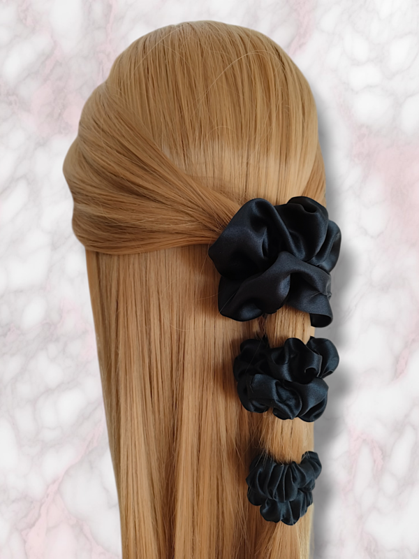 Scrunchie jedwabne | Czarny - obrazek 2