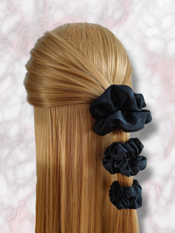 Scrunchie wiskoza satynowa | Czarny - obrazek 2