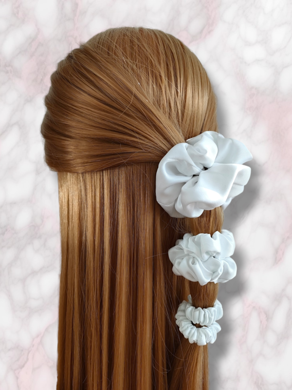 Scrunchie wiskoza satynowa | Biały - obrazek 2