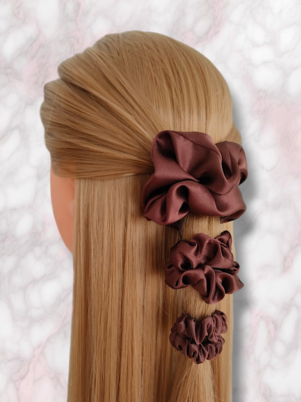 Scrunchie jedwabne | Brązowy - obrazek 2