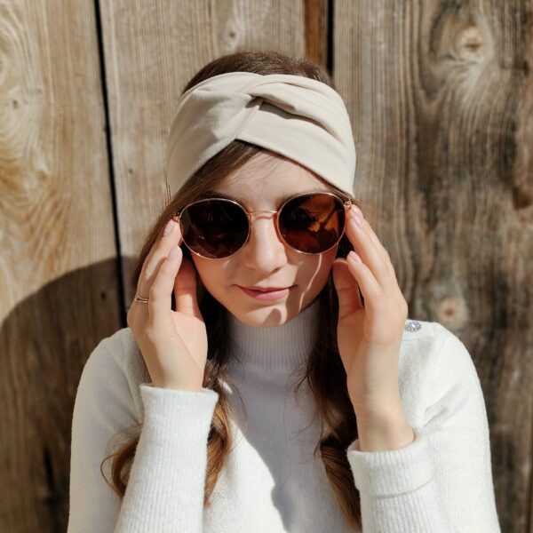 Opaska na głowę turban bawełna | zimny beż