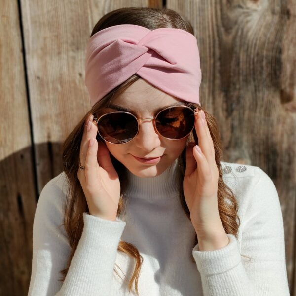 Opaska na głowę turban bawełna | różowy, pudrowy róż