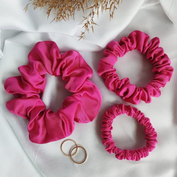 Gumka do włosów scrunchie wiskoza satynowa | różowy, amarant