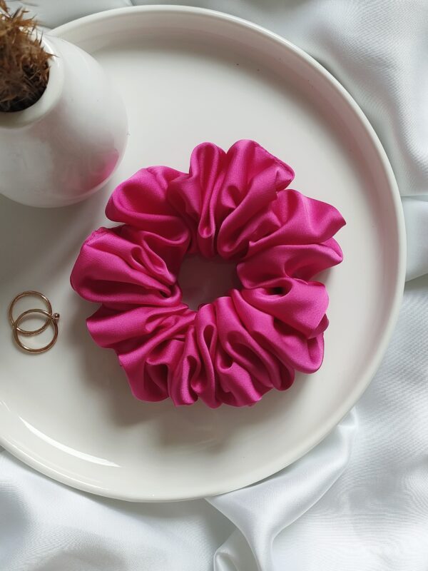 Gumka do włosów scrunchie satynowa duża | różowy, amarant