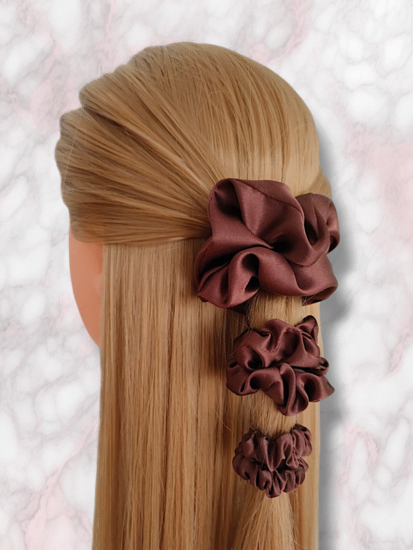 Scrunchie jedwabna brązowa handmade