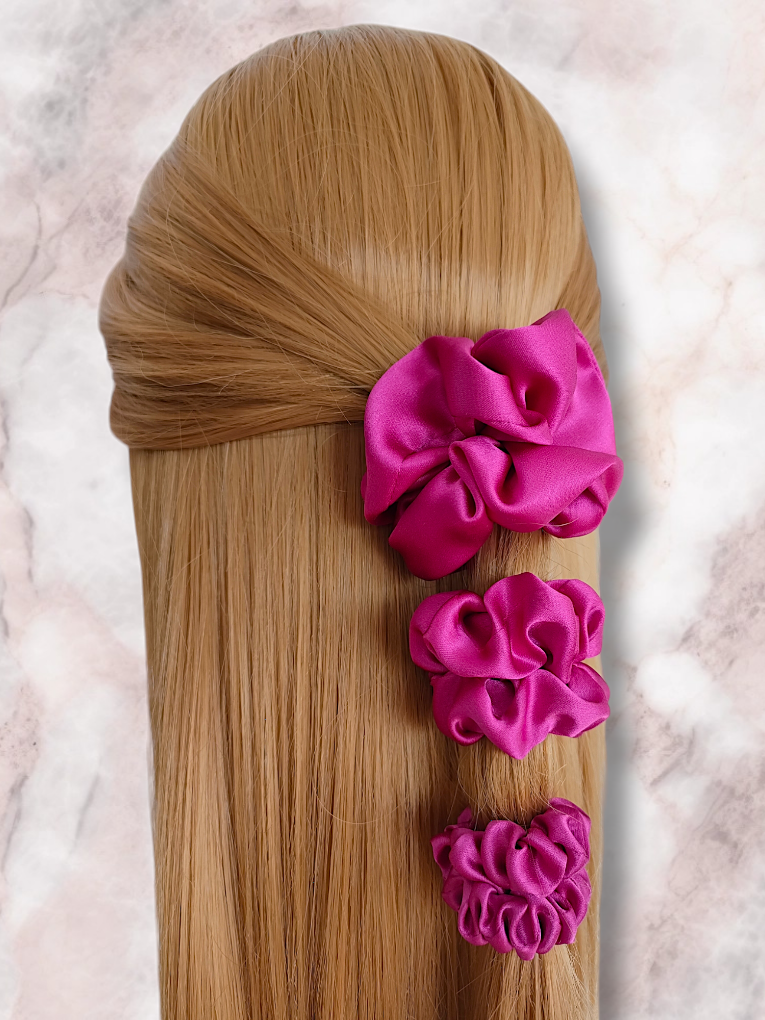 Scrunchie jedwabna fuksja handmade