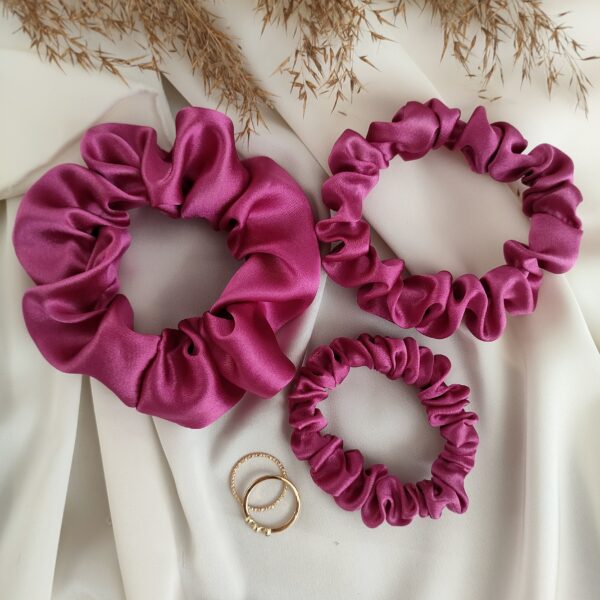 Scrunchie jedwabna fuksja handmade