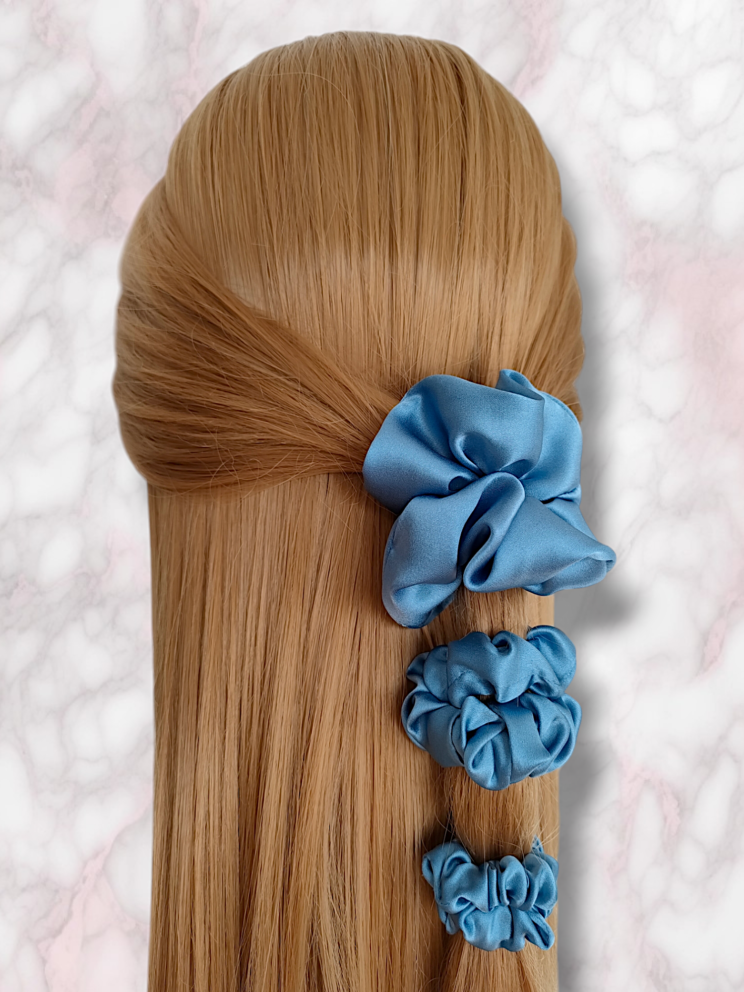 Scrunchie jedwabna jeansowa handmade