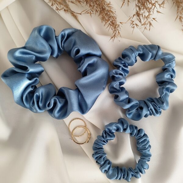 Scrunchie jedwabna jeansowa handmade