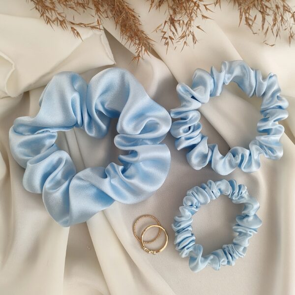 Scrunchie jedwabna niebieska handmade