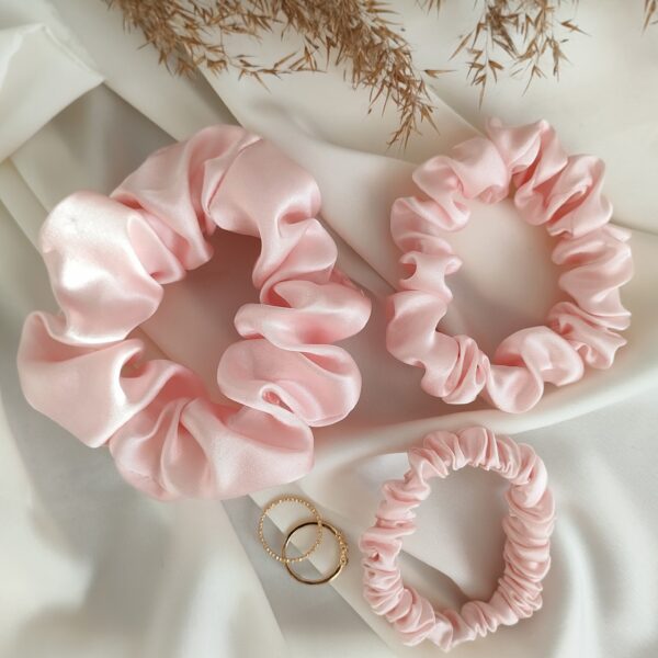 Scrunchie jedwabna różowa handmade