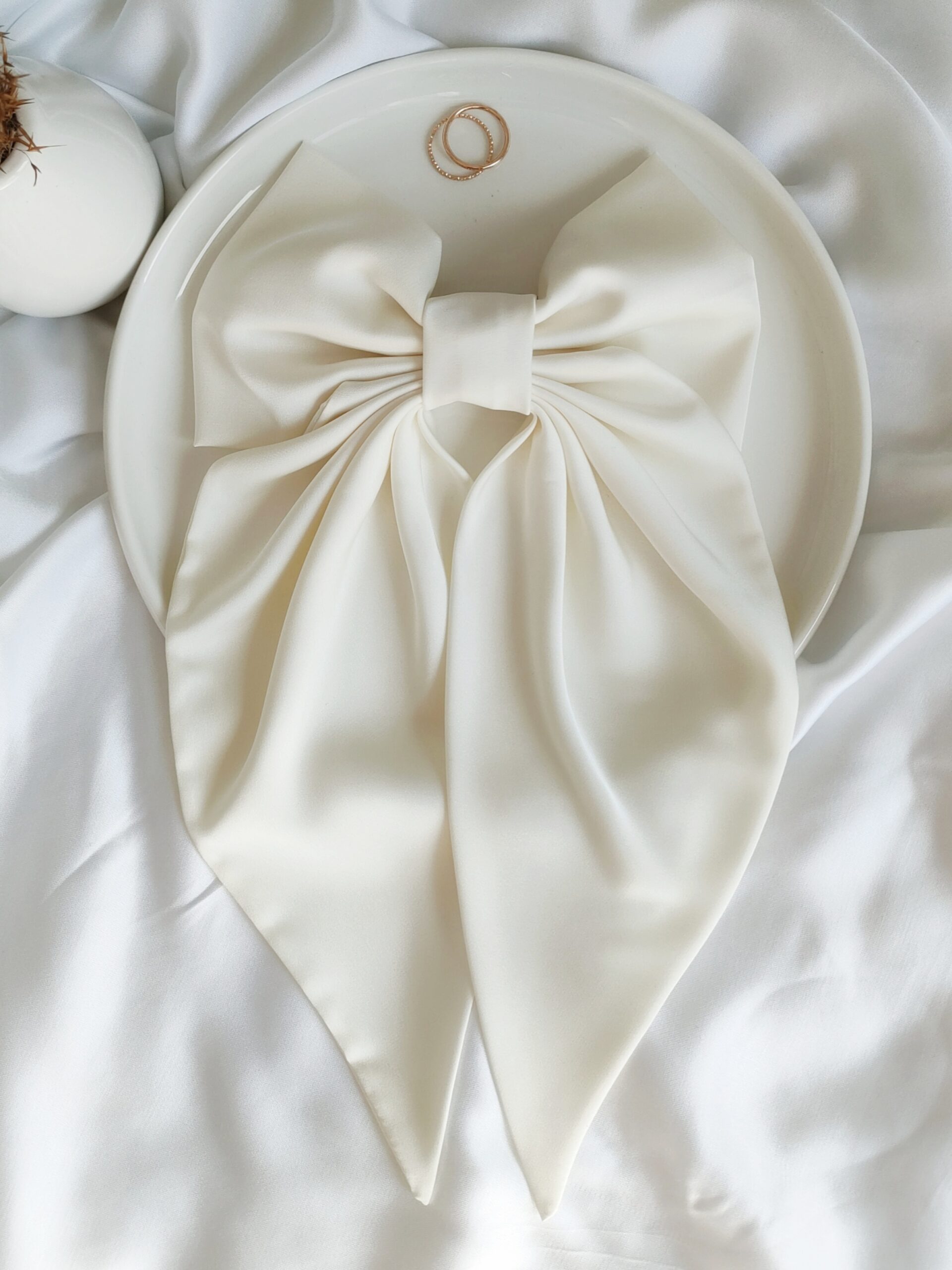 Zszywka kokarda z chustą biała handmade