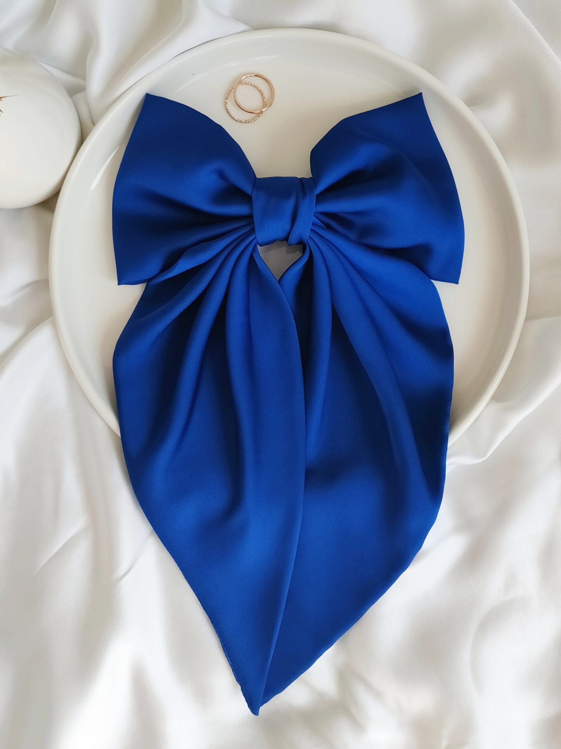 Zszywka kokarda z chustą kobaltowa handmade