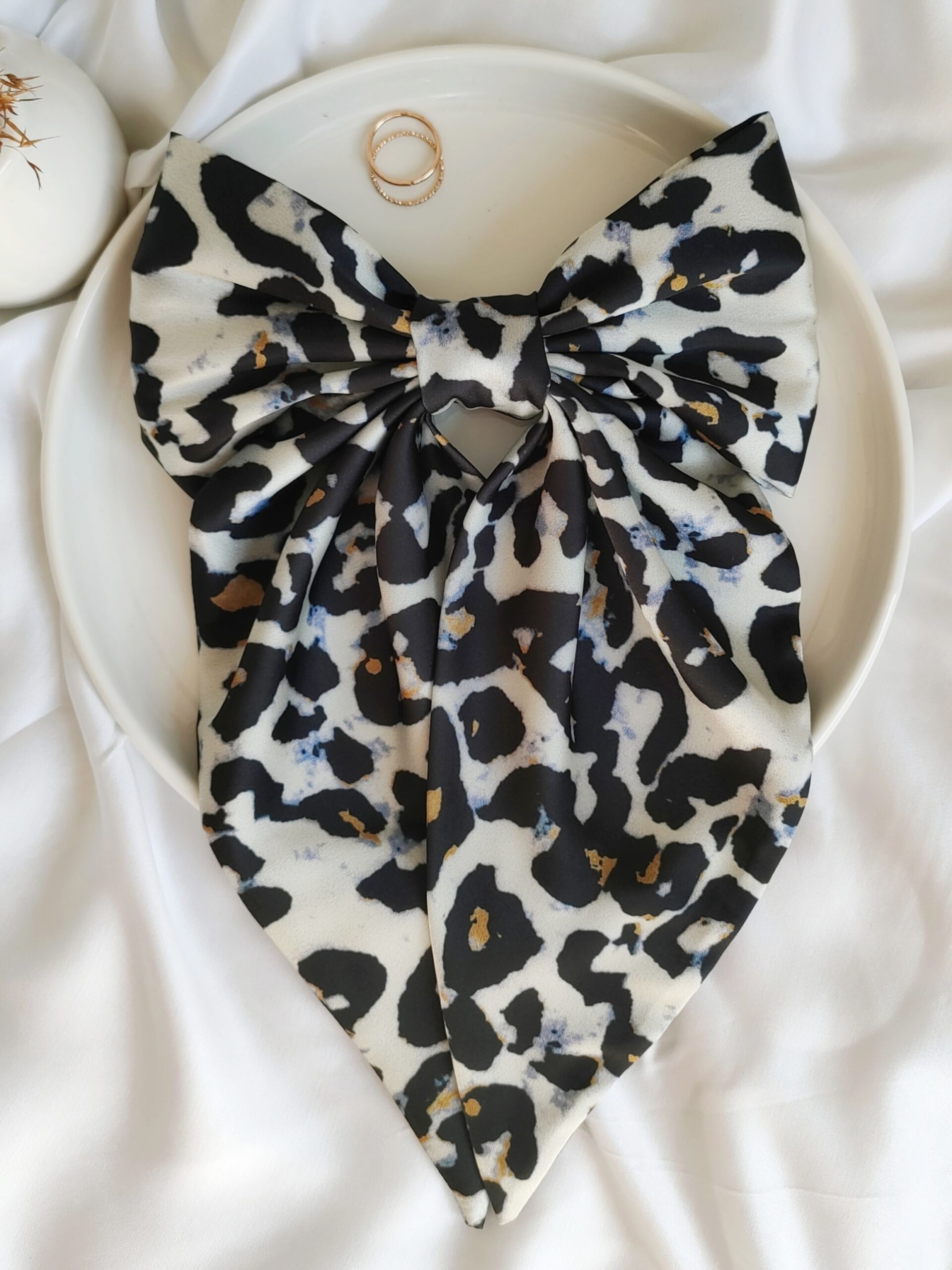 Zszywka kokarda z chustą panterka handmade