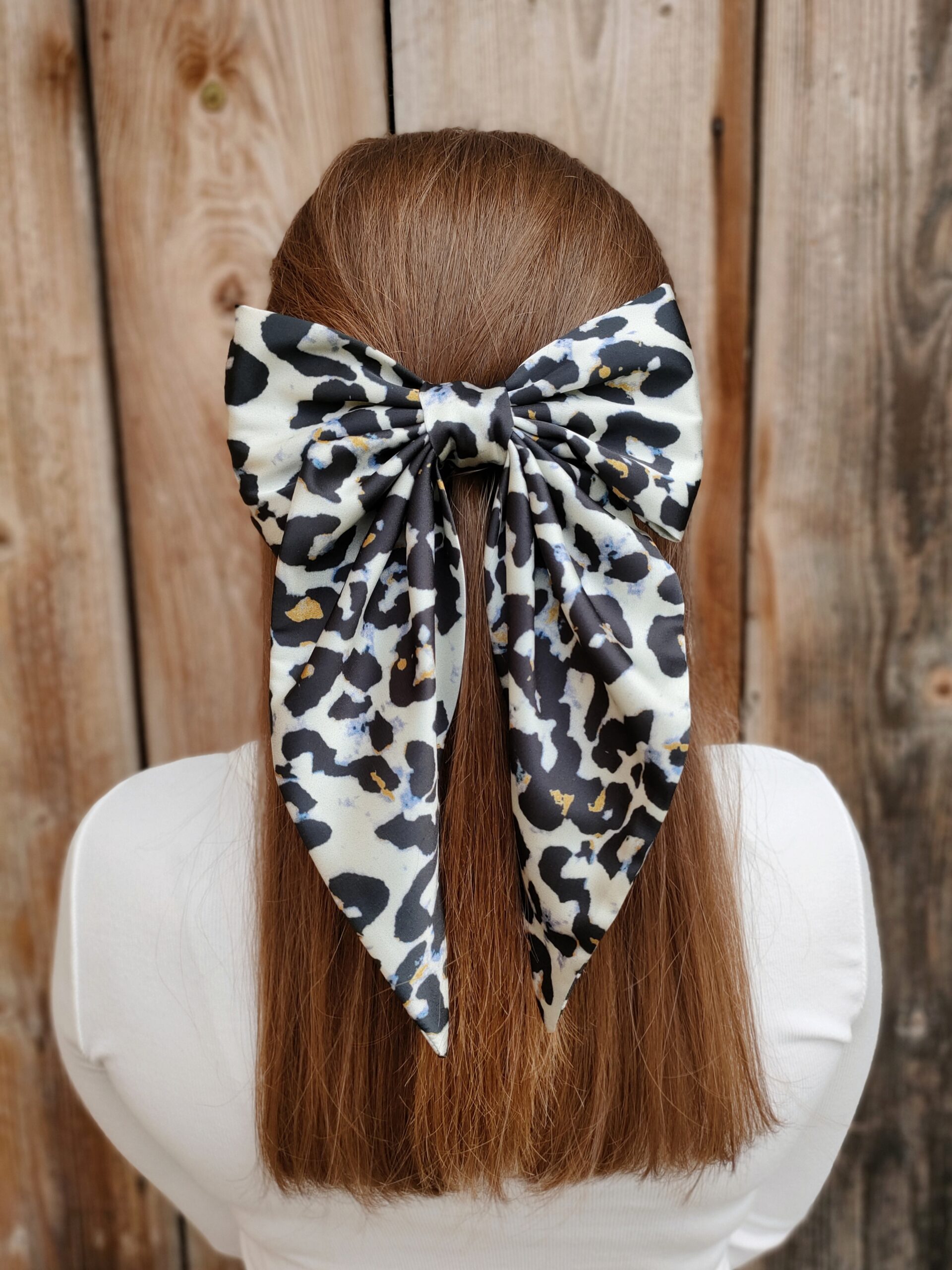 Zszywka kokarda z chustą panterka handmade