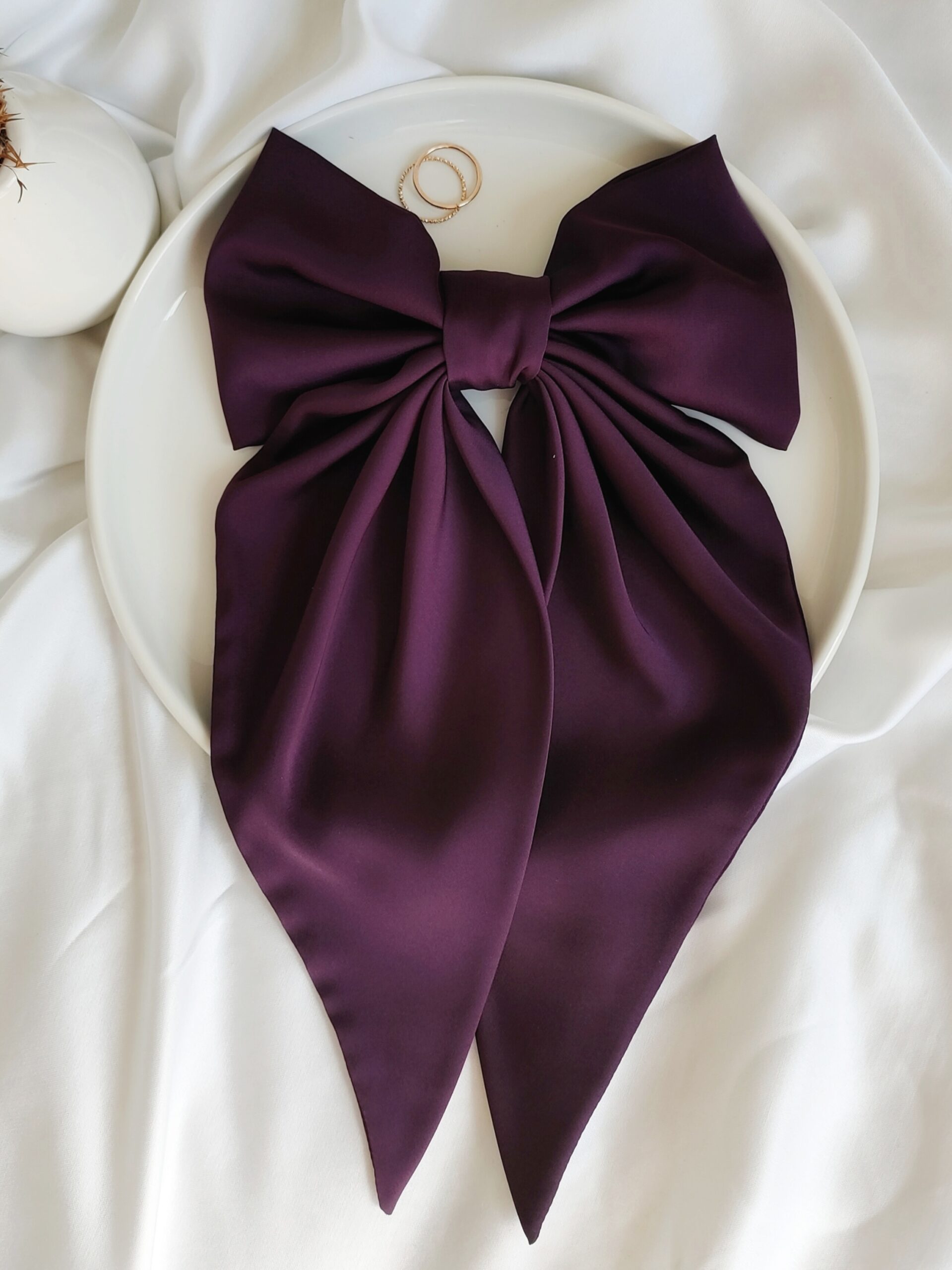 Zszywka kokarda z chustą śliwkowa handmade