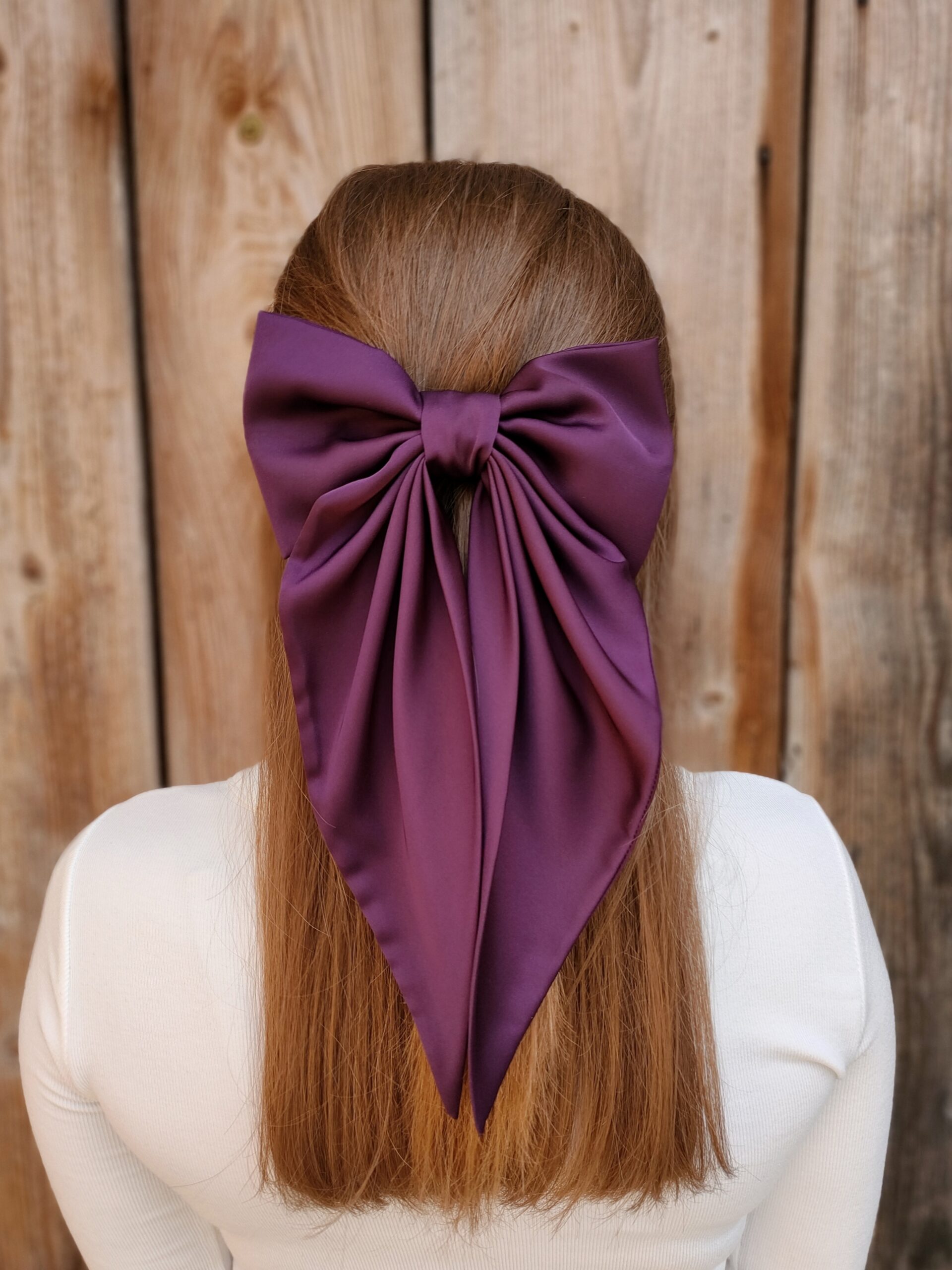 Zszywka kokarda z chustą śliwkowa handmade