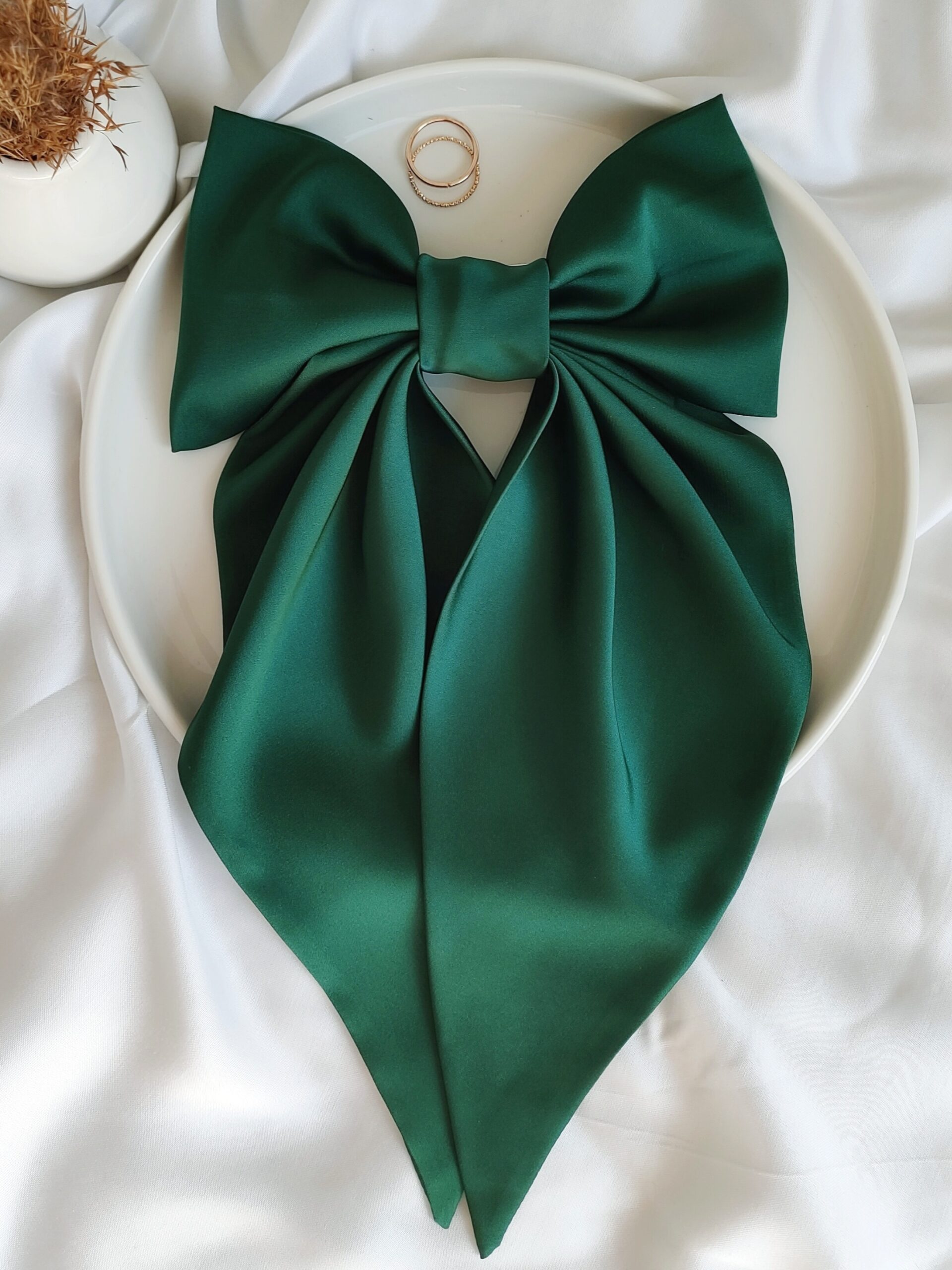 Zszywka kokarda z chustą zielona handmade