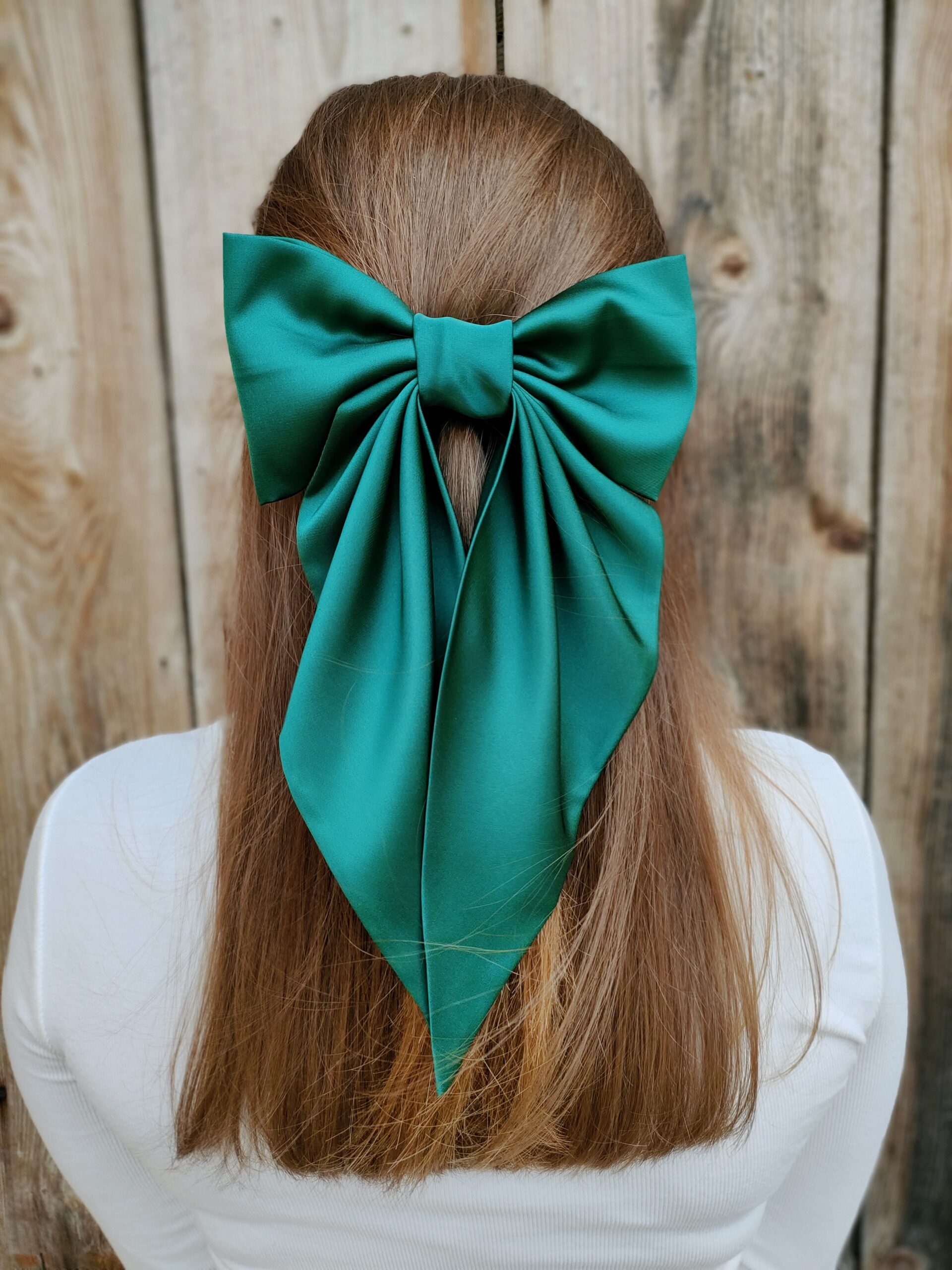 Zszywka kokarda z chustą zielona handmade