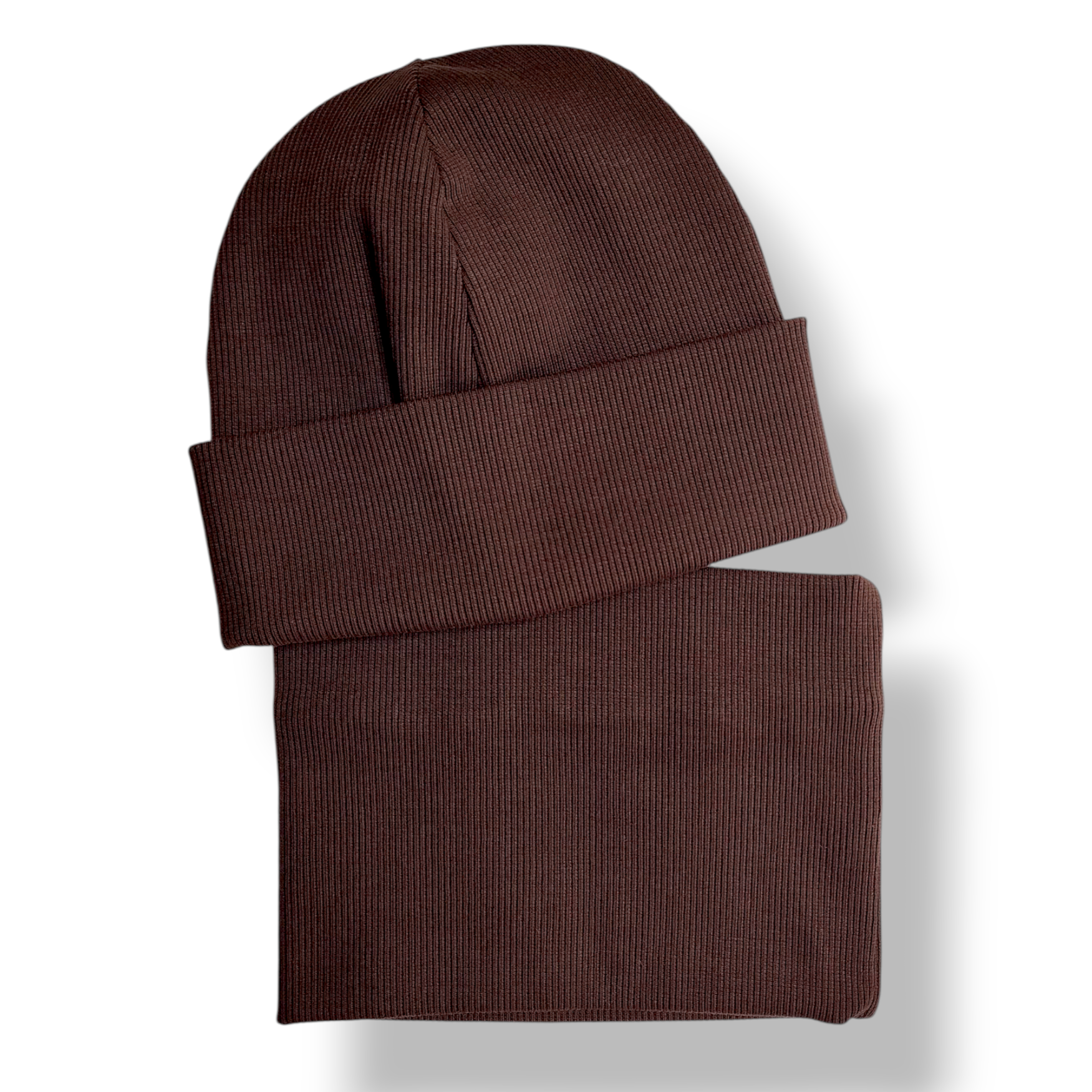 Czapka z kominem dziecięca prążek bawełniany brązowa - Zszywka