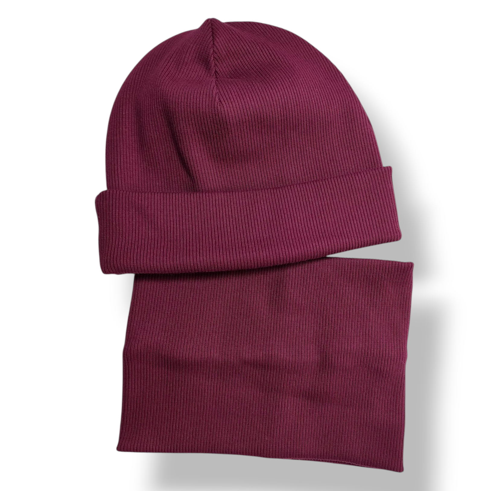Czapka z kominem dziecięca prążek bawełniany burgundowa - Zszywka