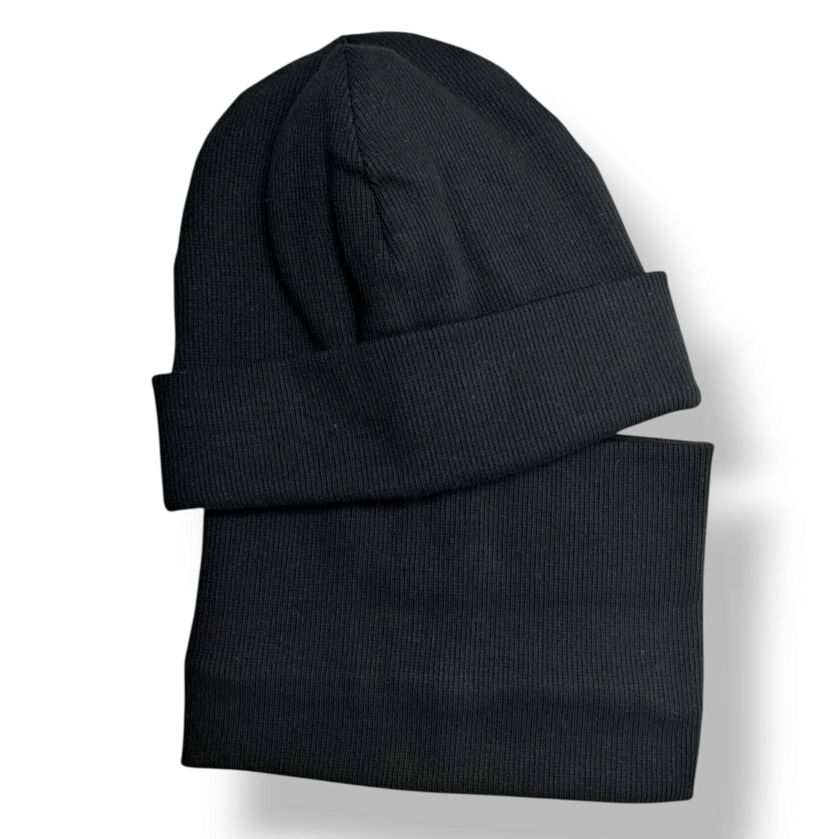 Czapka z kominem dziecięca prążek bawełniany czarna - Zszywka