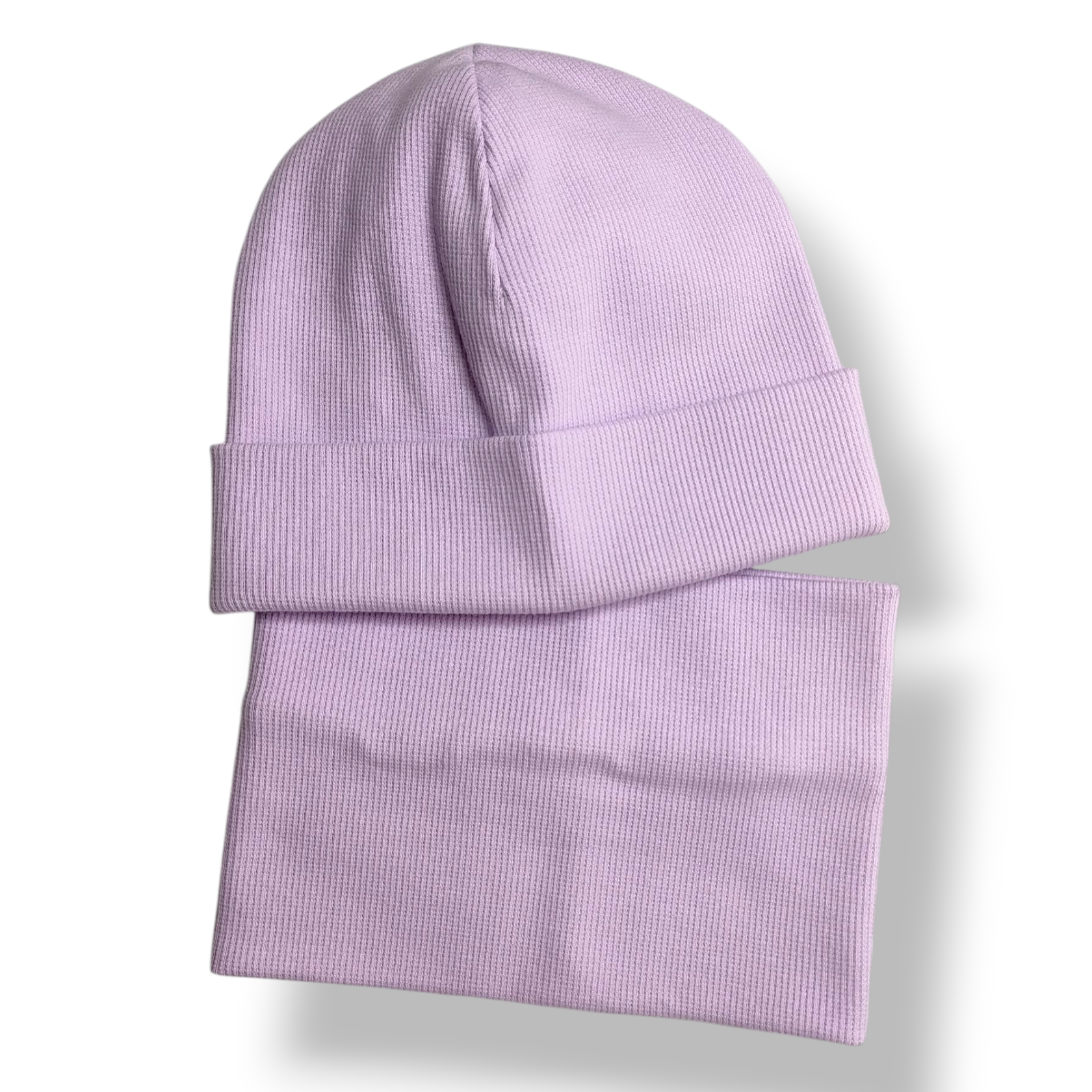 Czapka z kominem dziecięca prążek bawełniany fioletowa - Zszywka