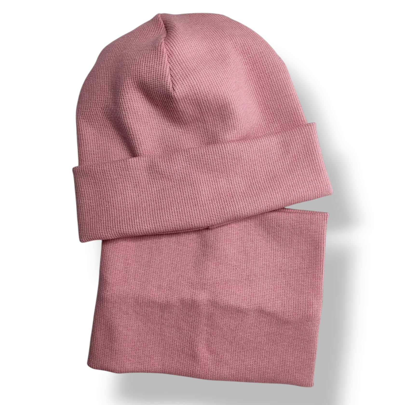 Czapka z kominem dziecięca prążek bawełniany różowa - Zszywka