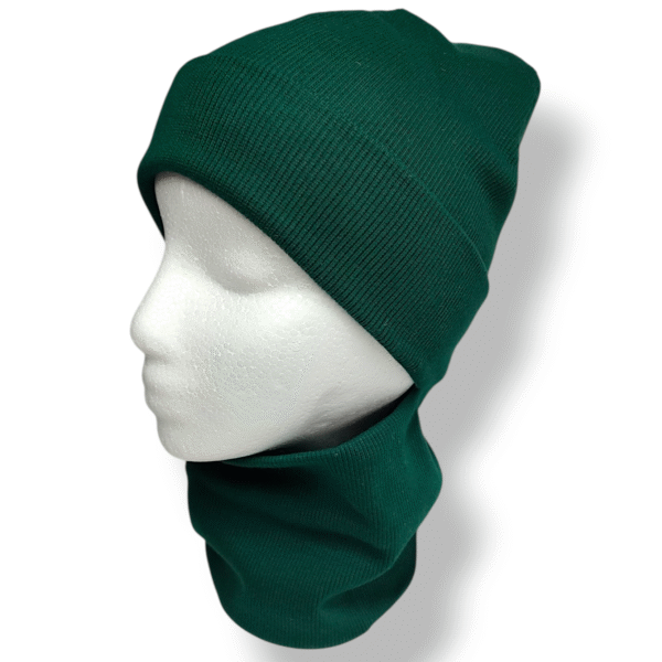 Czapka z kominem dziecięca prążek bawełniany zielona - Zszywka